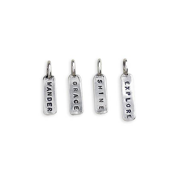 Hand Stamped Teeny Silver or Bronze Word Bars