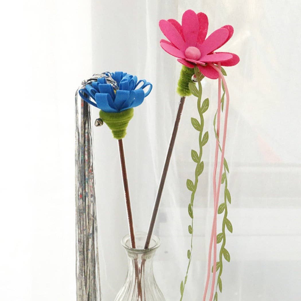 Moo - Floral Cat Teaser Wand with Ribbon & Leaf Streamers
