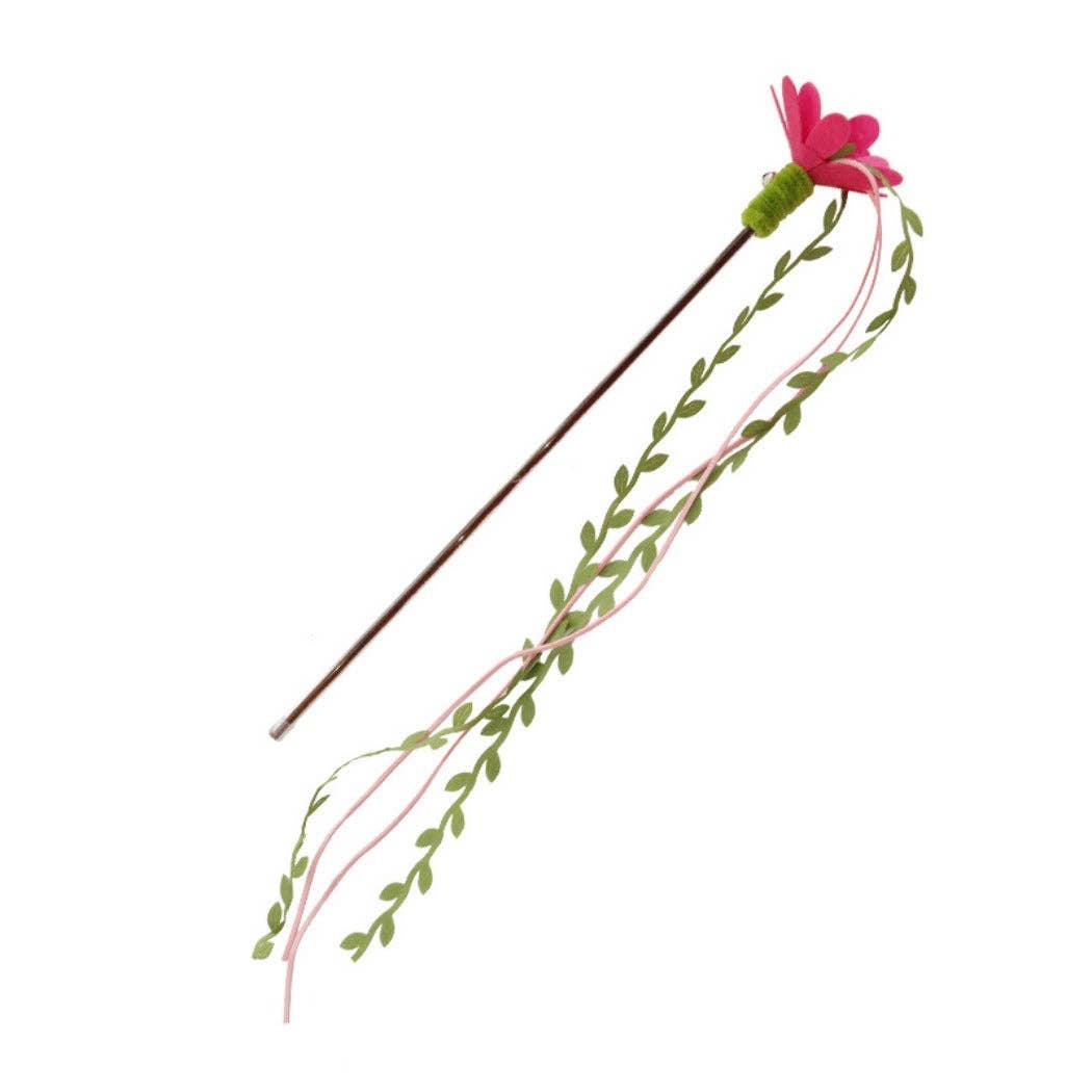 Moo - Floral Cat Teaser Wand with Ribbon & Leaf Streamers