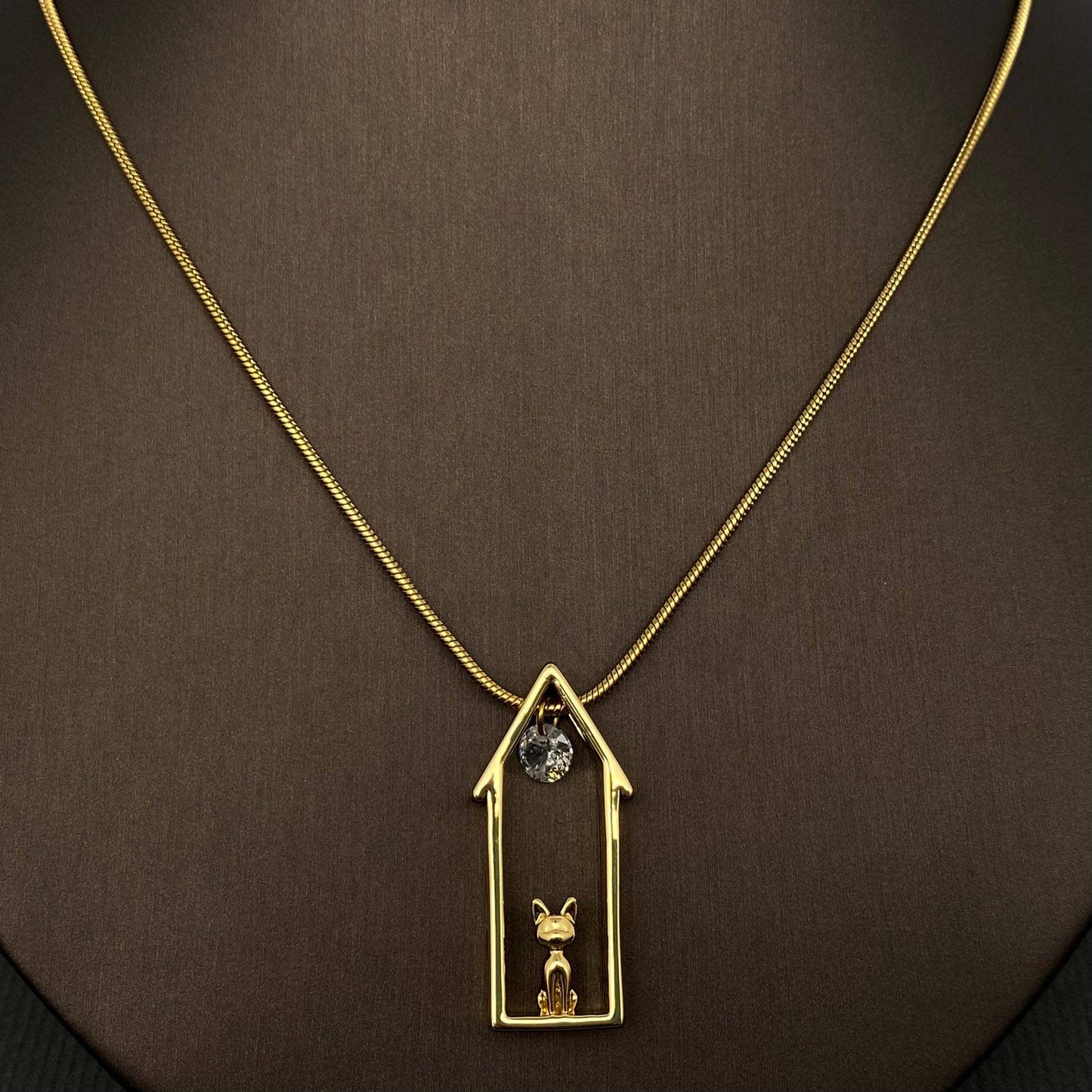 Cat in the House 18K Gold Charm Necklace