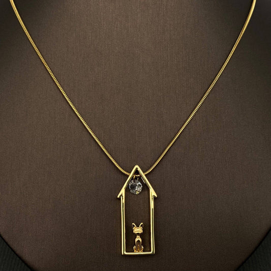 Cat in the House 18K Gold Charm Necklace