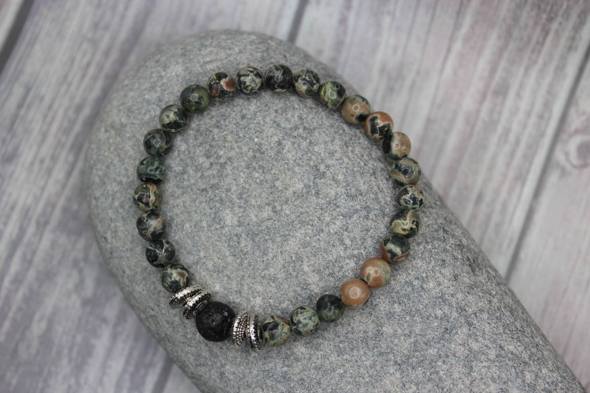 Kambaba Jasper & Lava Rock Bracelet with Silver Accents
