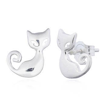 Curled Up & Curious Sterling Silver Cat Stud Earrings
