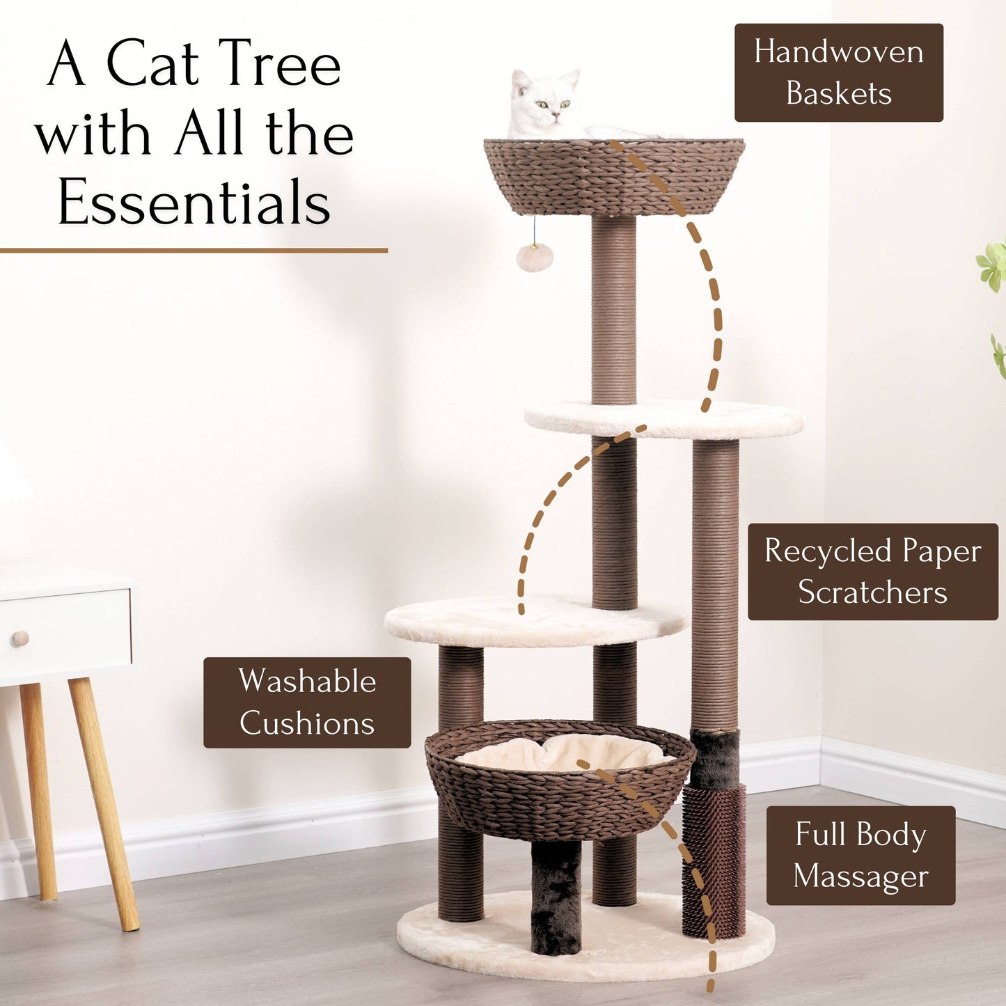 PetPals® 5-Level Large Cat Tree w/ Scratching Posts & Basket