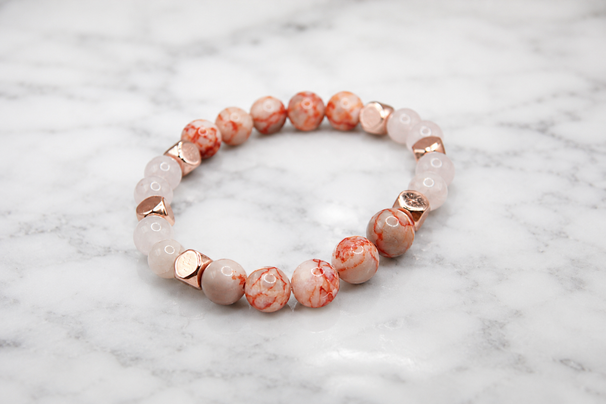 Red Jasper & Rose Quartz Bracelet with Copper Accents