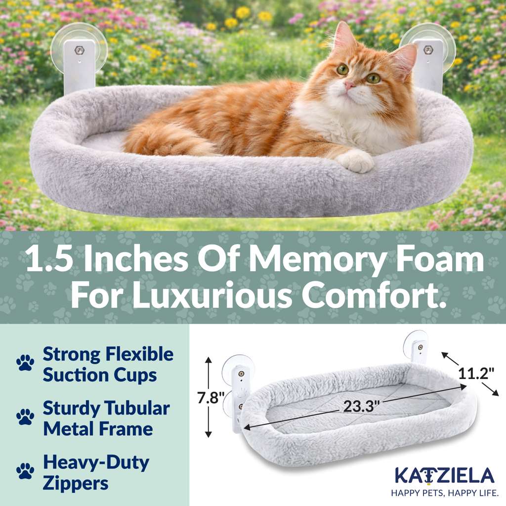 Katziela CloudPerch Cat Window Perch with Memory Foam Bed