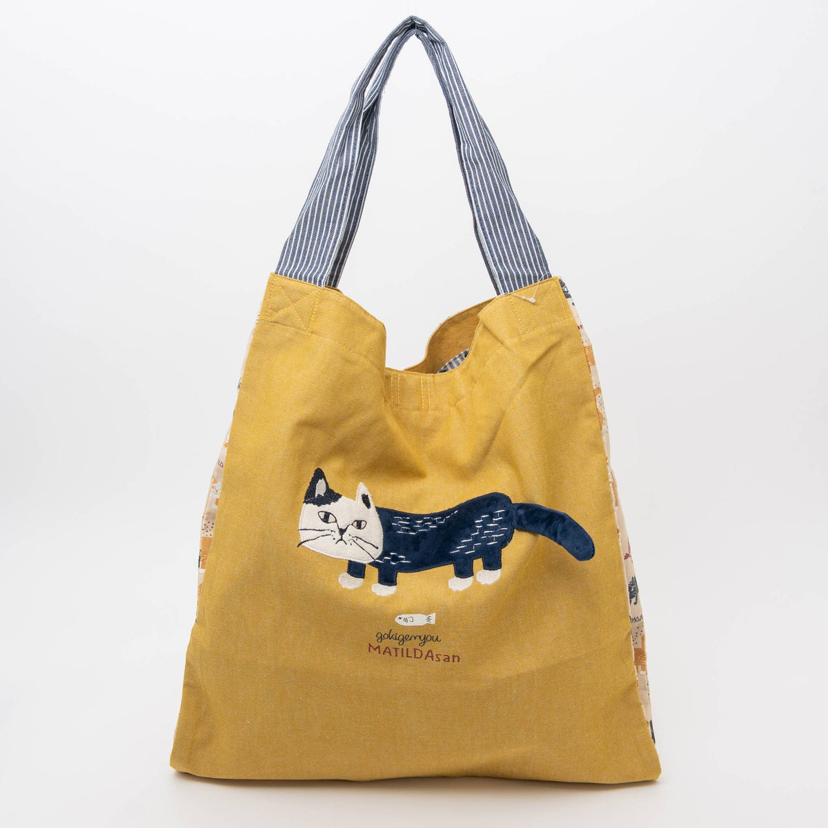 Kusuguru Japan Cats Embroidered Large Tote Bag - Yellow
