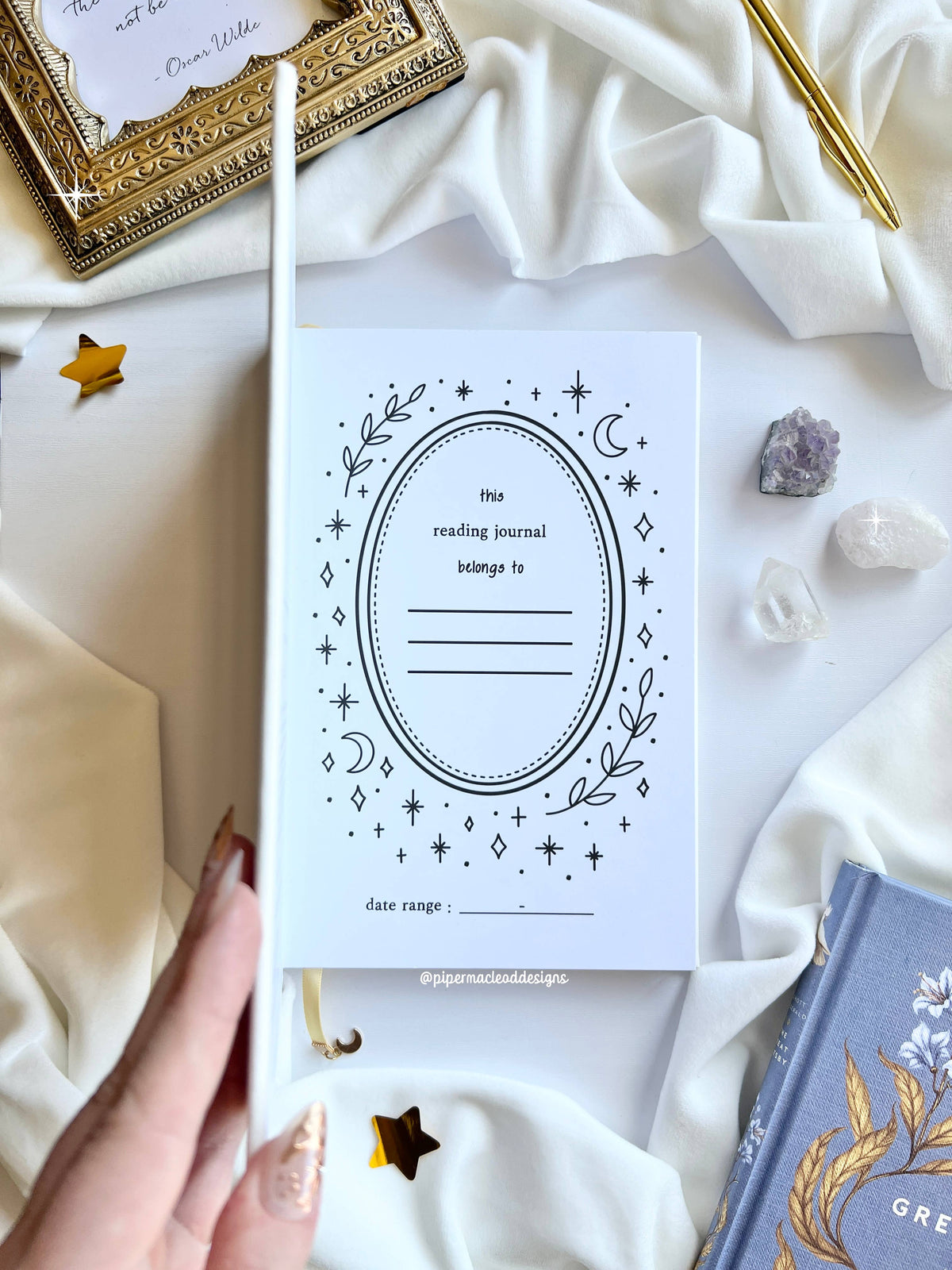 Expanded Reading Journal  Vegan Leather & Gold Foil