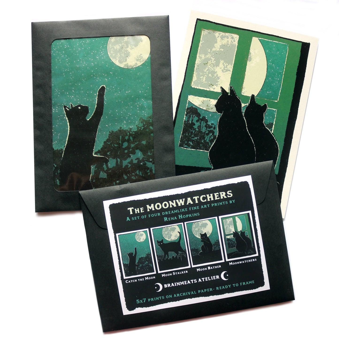 Moonwatchers — Black Cat Print Set of 4 | 5x7 Fine Art Print