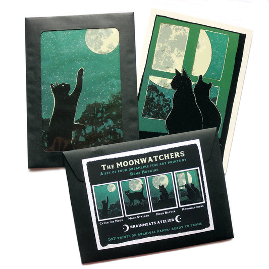 Moonwatchers — Black Cat Print Set of 4 | 5x7 Fine Art Print