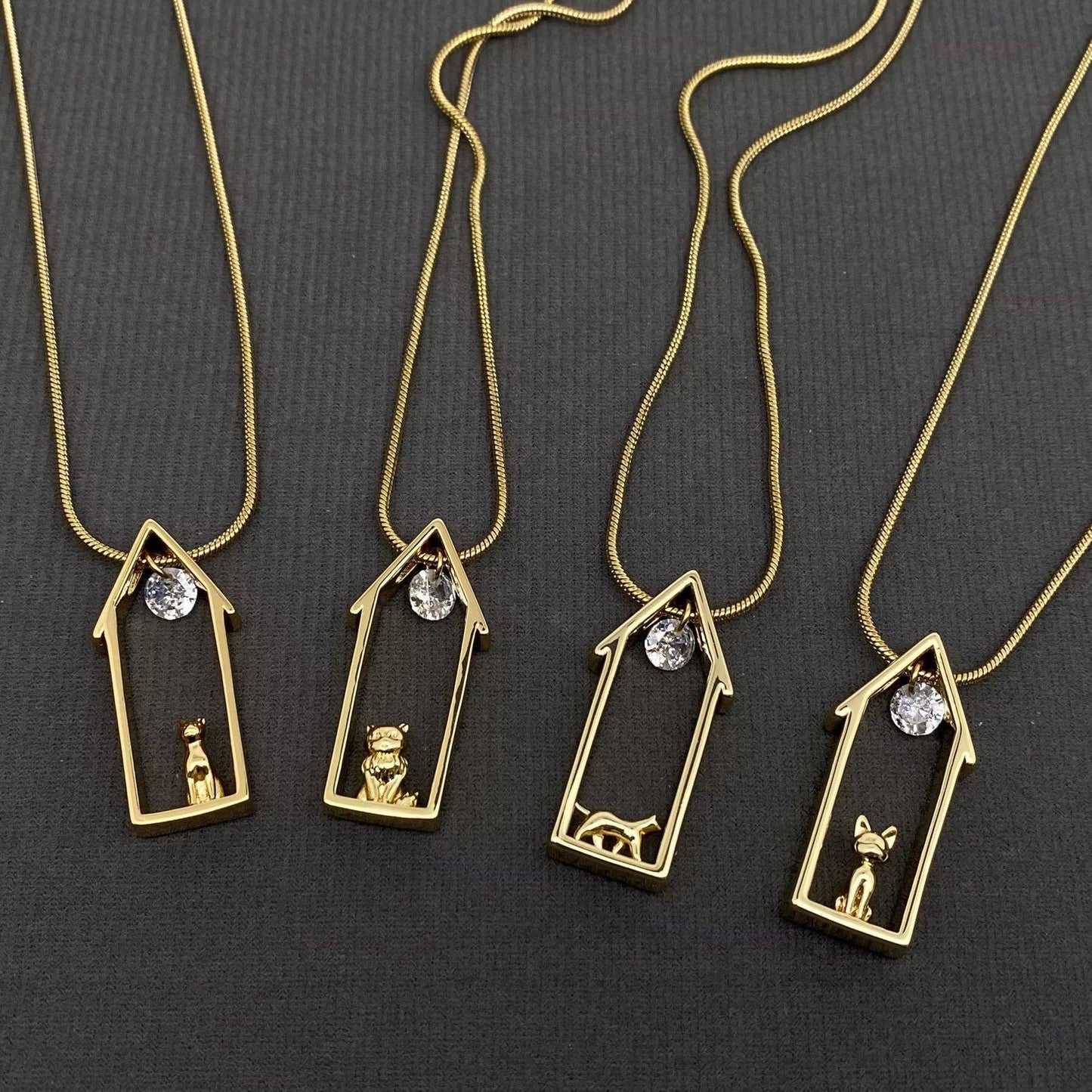 Cat in the House 18K Gold Charm Necklace