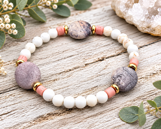 Terra Rosa Jasper & Howlite Bracelet with Gold Accents