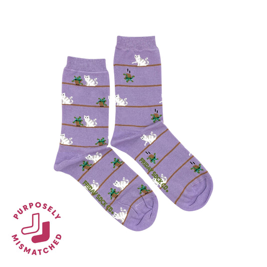 Women's Cat & Plant Crew Socks - Funny Pet Lover Gift