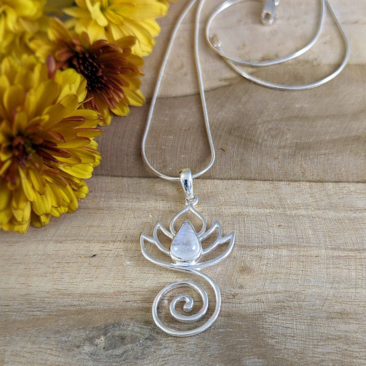 Strength in Bloom, Lotus & Moonstone Necklace in Sterling Silver