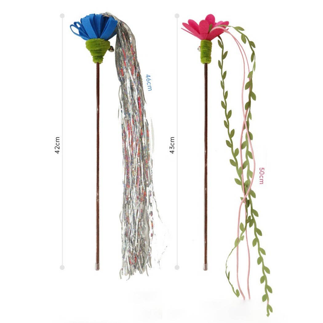 Moo - Floral Cat Teaser Wand with Ribbon & Leaf Streamers