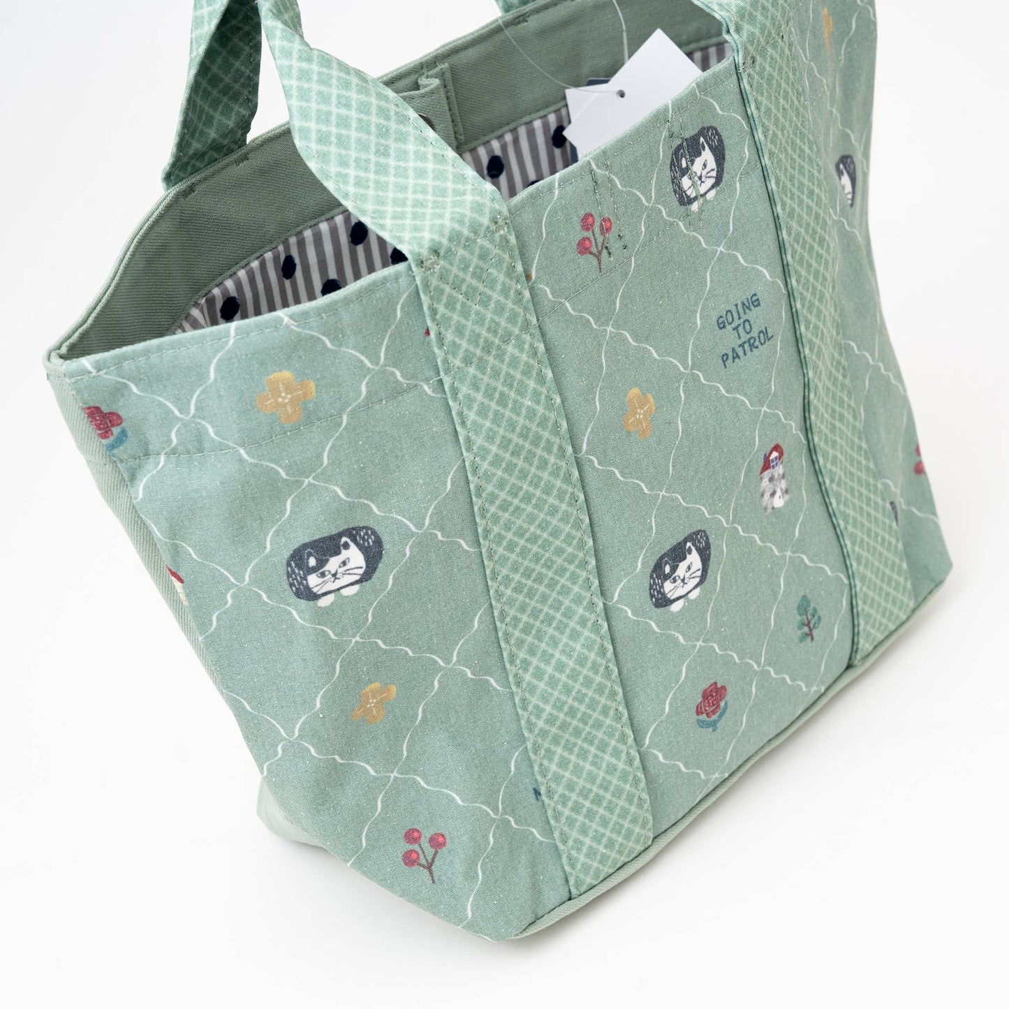 Kusuguru Japan Canvas Tote Bag with Embroidered Cat