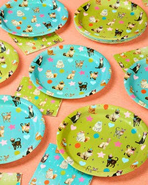 Cat Plates | Cat Birthday, Kitten Party, Colorful, 24 pcs 9"