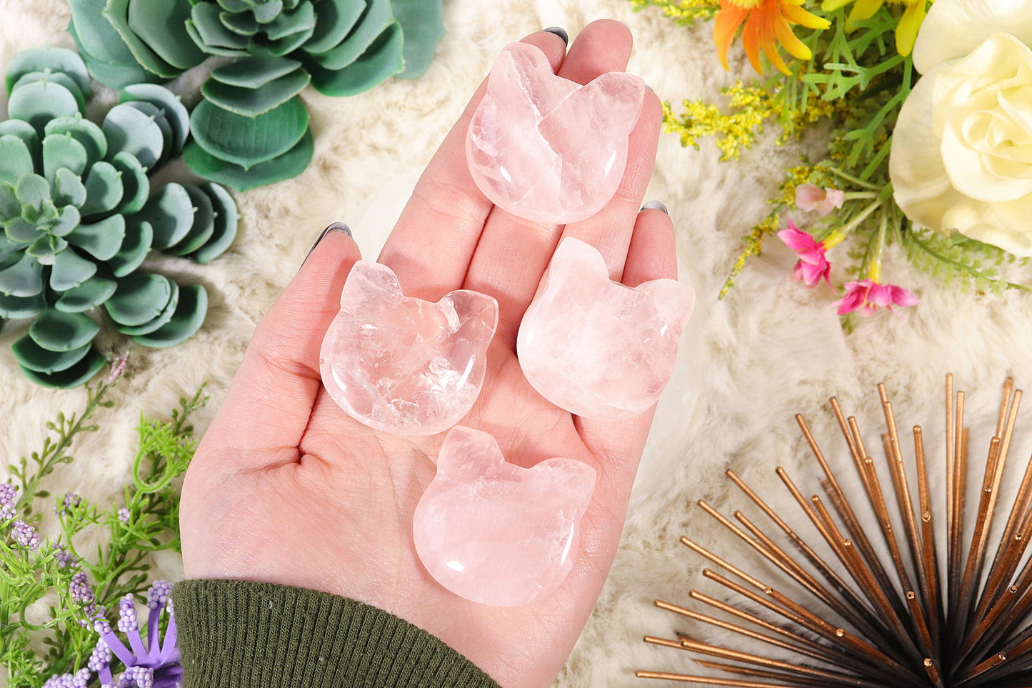Rose Quartz Kitty Face, Crystal Cat