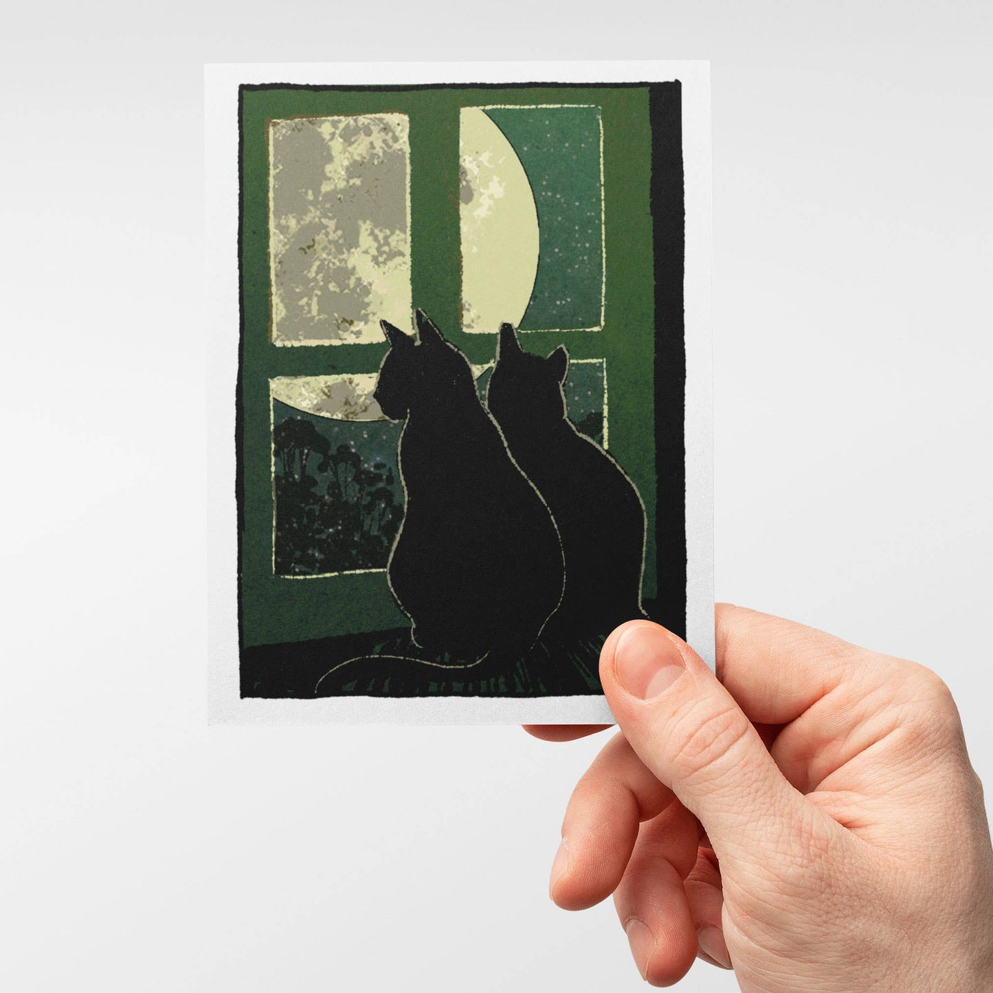 Moonwatchers - Black Cat and Full Moon Notecard