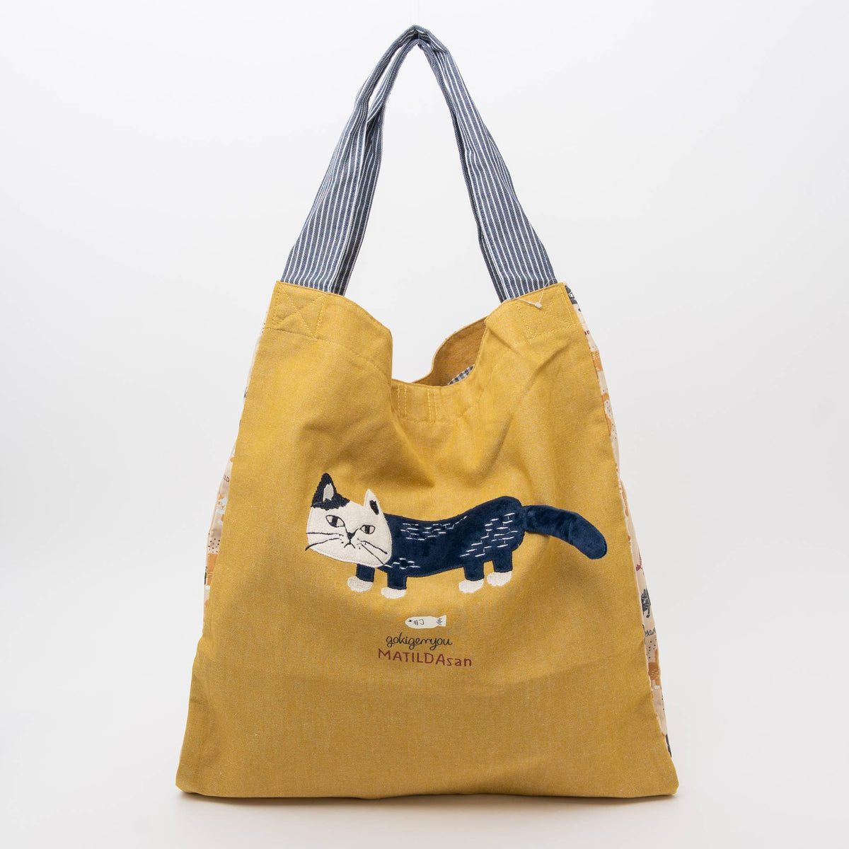 Kusuguru Japan Cats Embroidered Large Tote Bag - Yellow