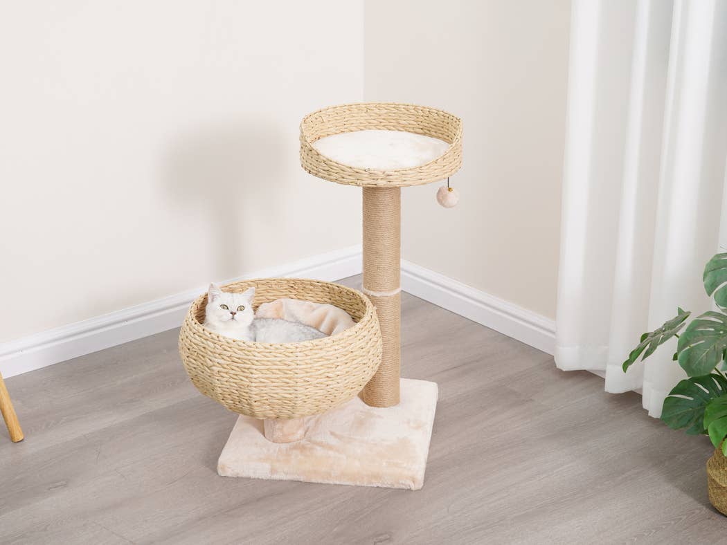 PetPals Cozy V2 Natural Aesthetic, Handwoven Medium Cat Tree