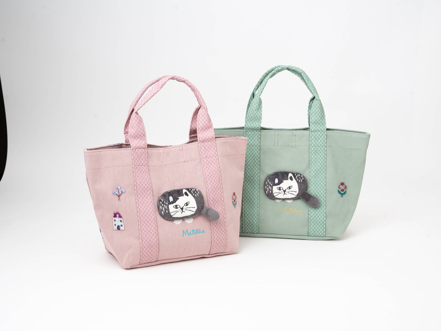 Kusuguru Japan Canvas Tote Bag with Embroidered Cat