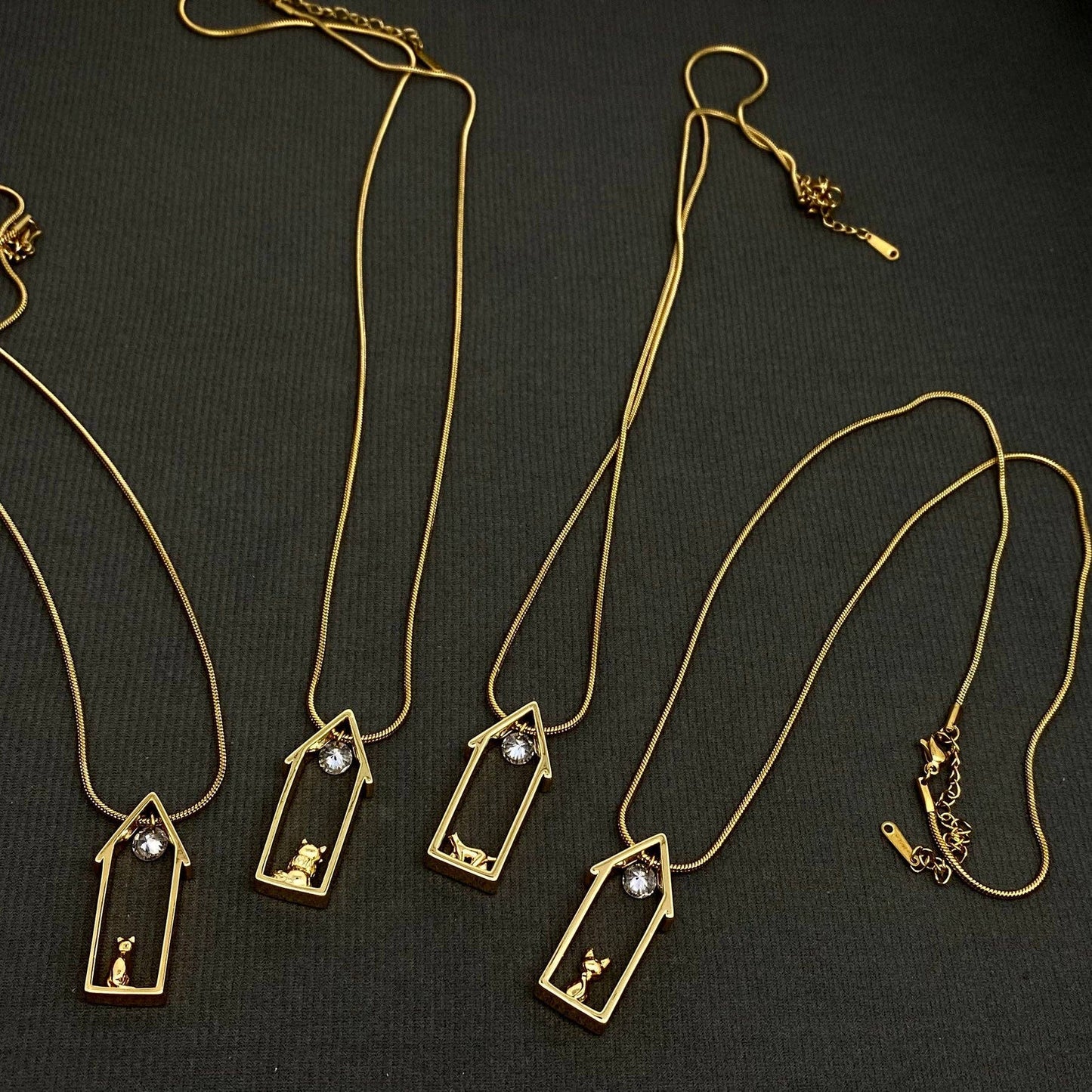 Cat in the House 18K Gold Charm Necklace
