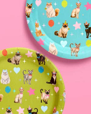Cat Plates | Cat Birthday, Kitten Party, Colorful, 24 pcs 9"