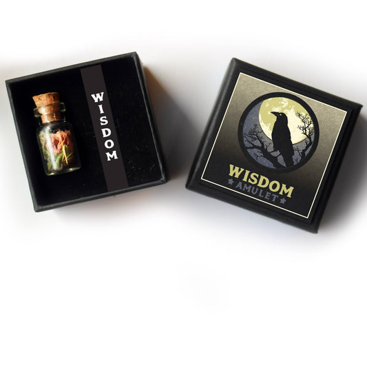Wisdom Botanical Amulet - for Knowledge and Learning with Raven
