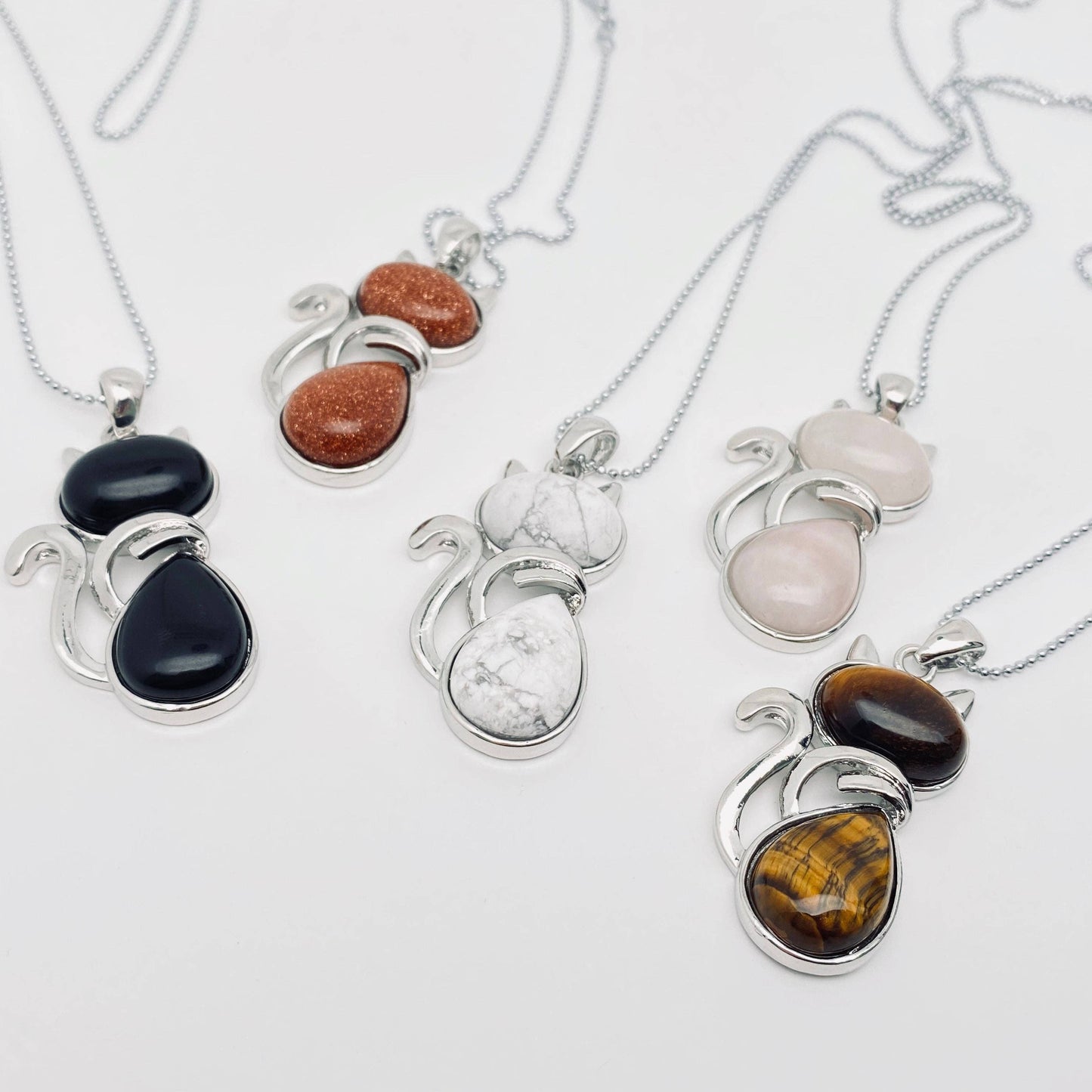 Natural Stone Cat Pendant Necklace