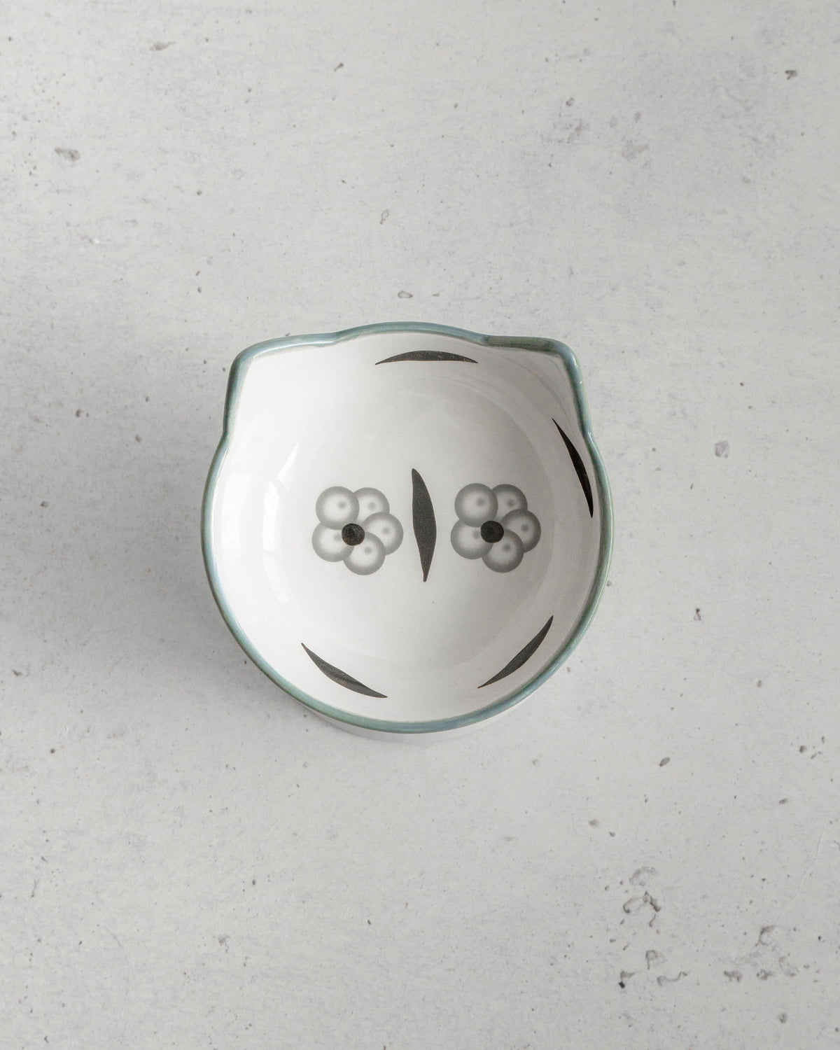 Cat Ceramic Bowl - Floral White & Black
