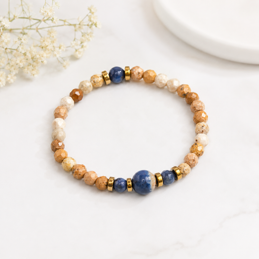 Picture Jasper & Sodalite Bracelet with Gold Accents