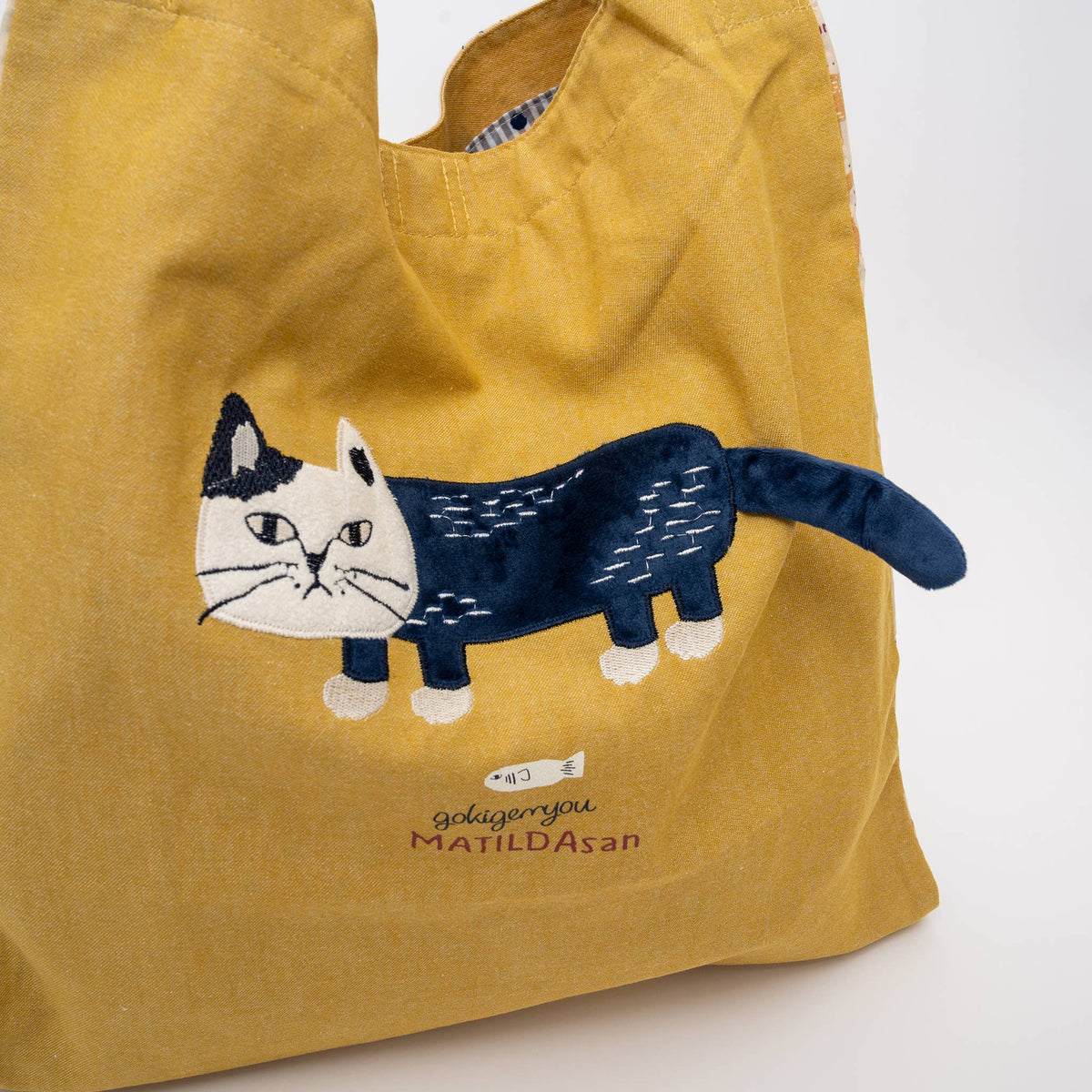 Kusuguru Japan Cats Embroidered Large Tote Bag - Yellow