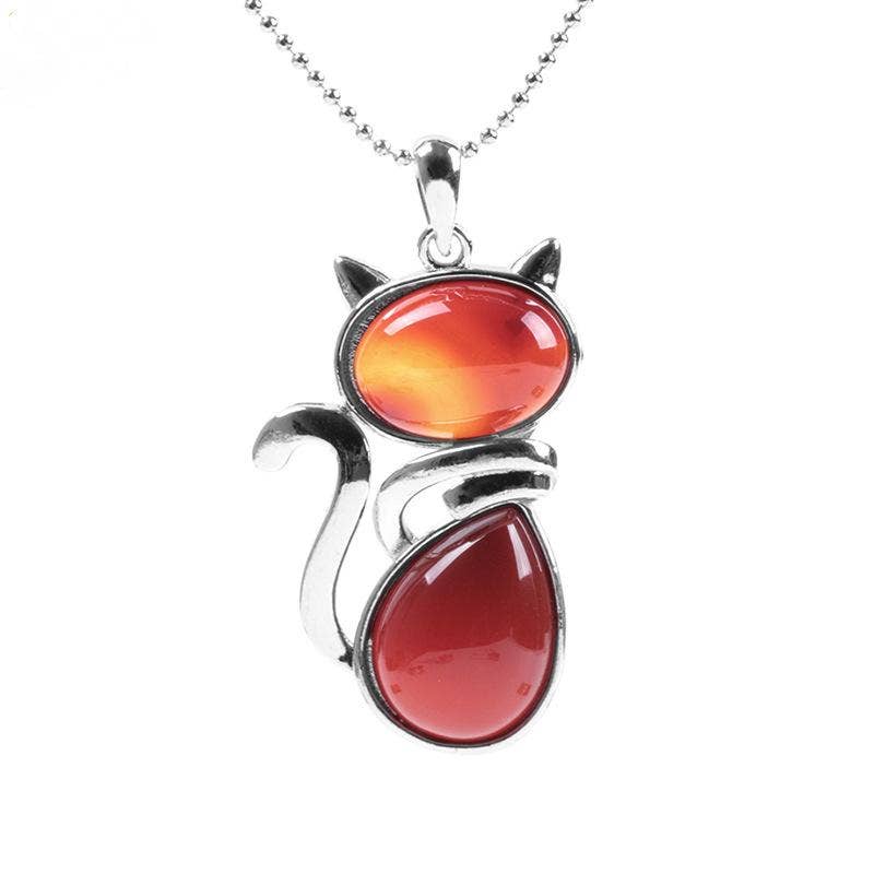 Natural Stone Cat Pendant Necklace