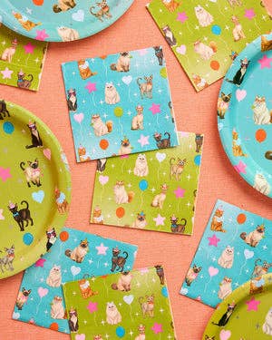 Cat Napkins 24 Pack | Birthday, Cat Party, Teal, Green