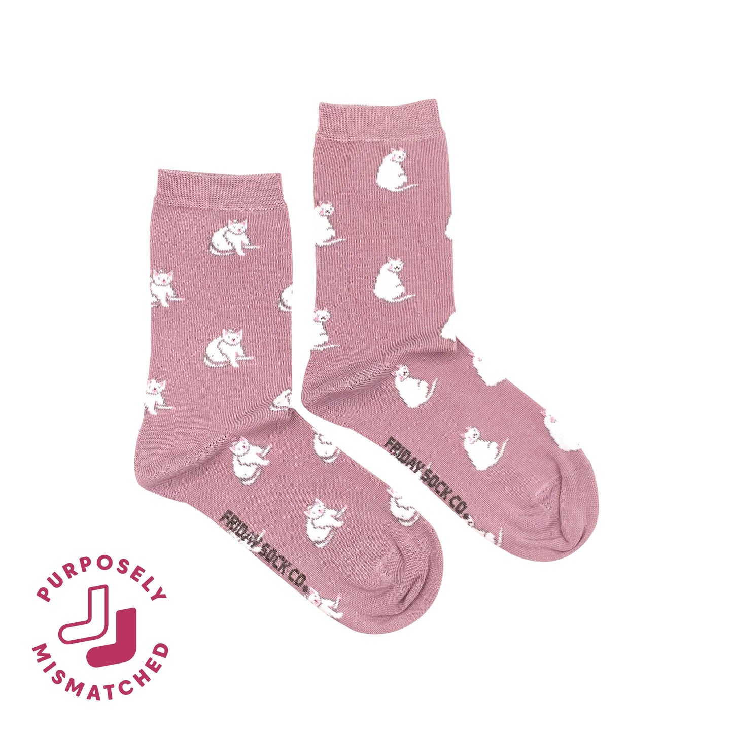 Women's White Cat Crew Socks - Cat Lover Gift for Her