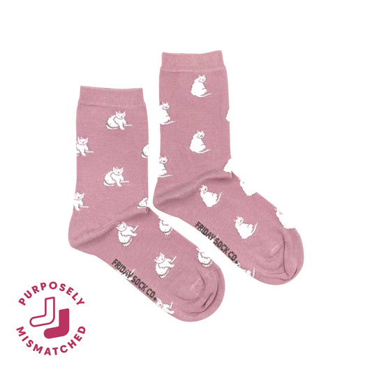 Women's White Cat Crew Socks - Cat Lover Gift for Her