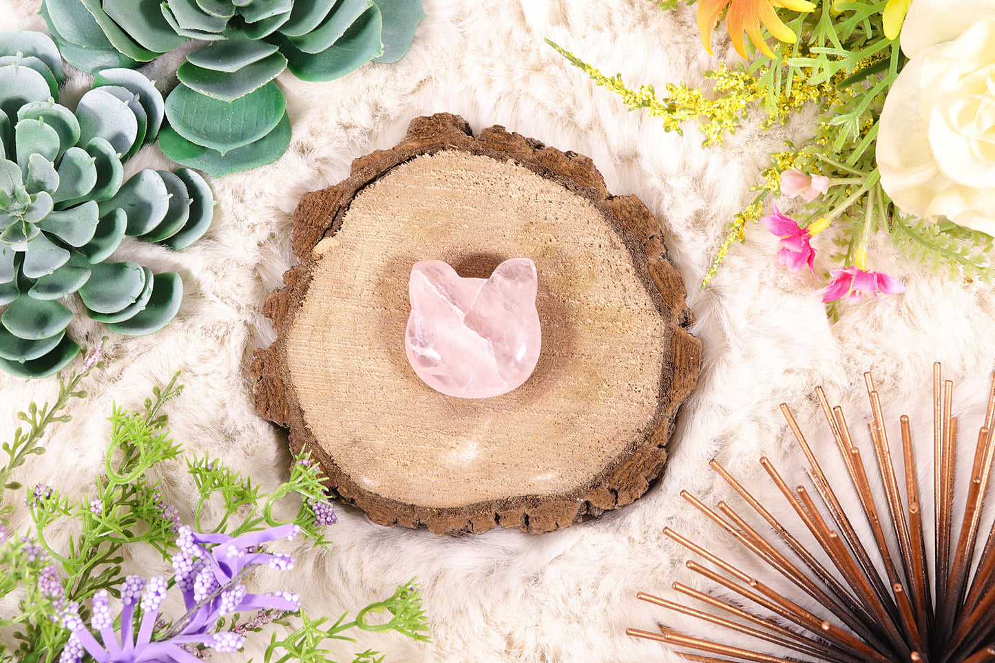 Rose Quartz Kitty Face, Crystal Cat