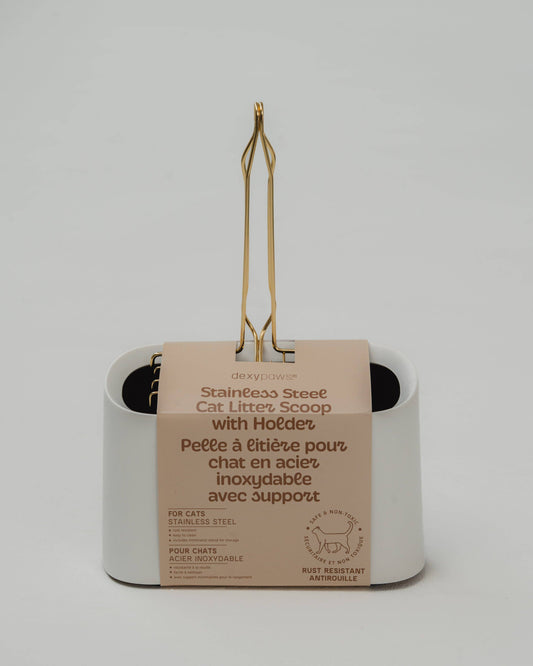Stainless Steel Cat Litter Scooper with Plastic Stand - Gold