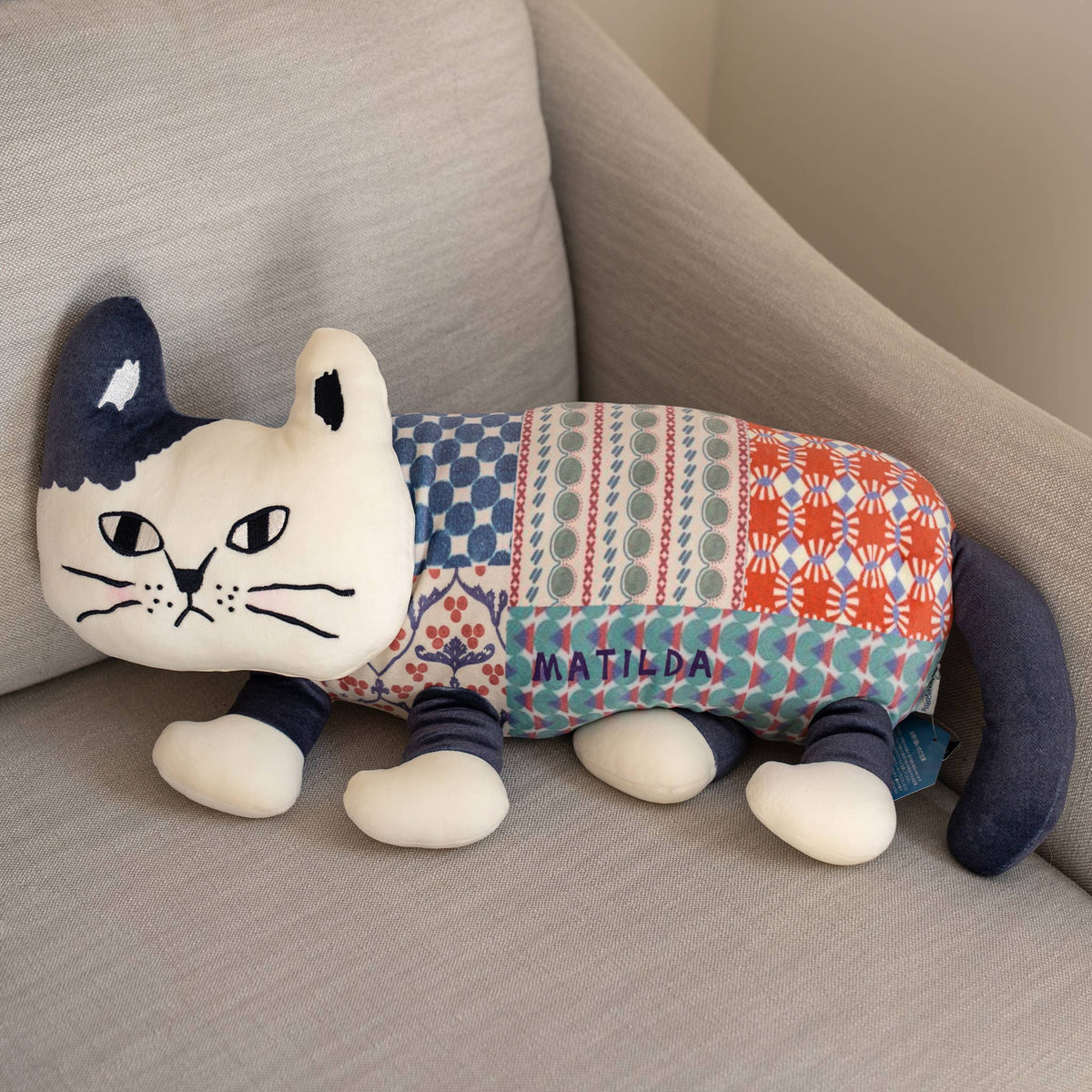 Kusuguru Japan Matilda Patchwork Cat Plush Long Pillow