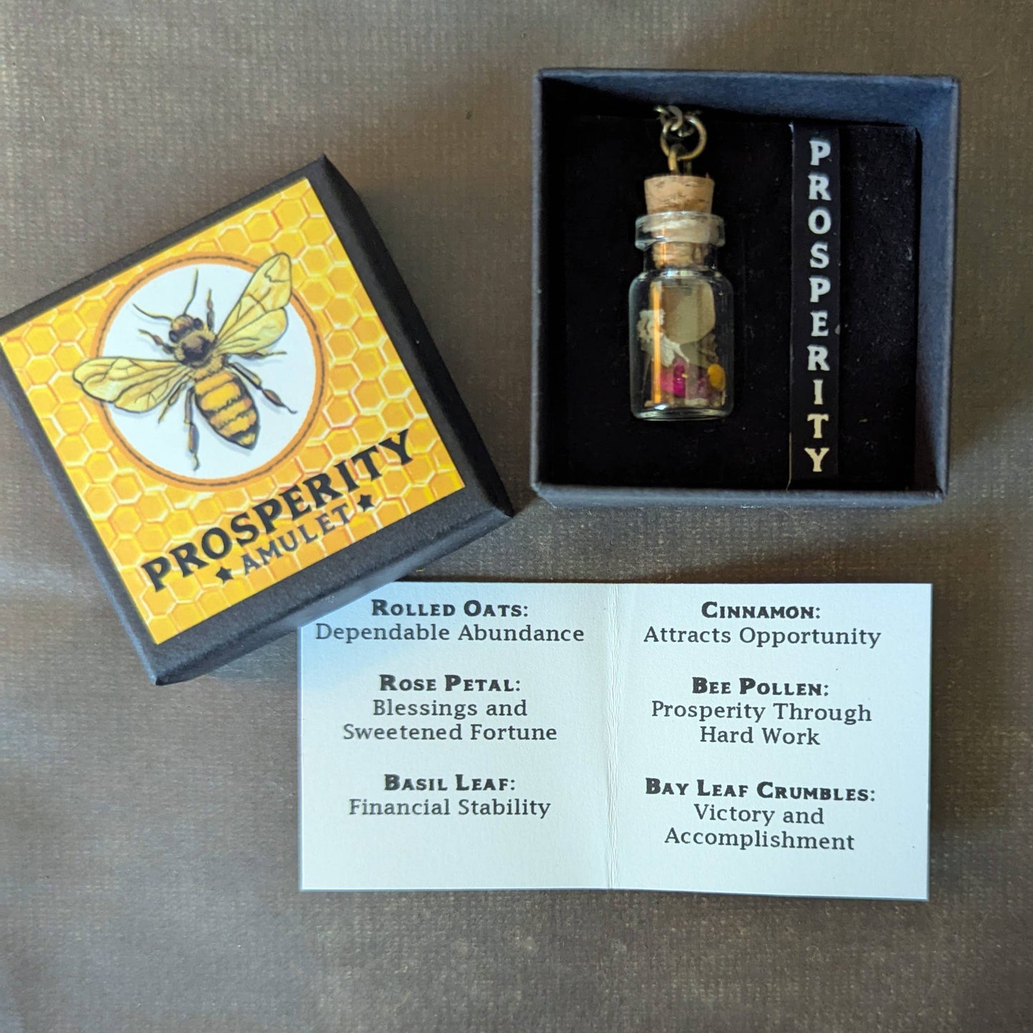 Prosperity Amulet - Abundance Talisman Necklace with Honeybee