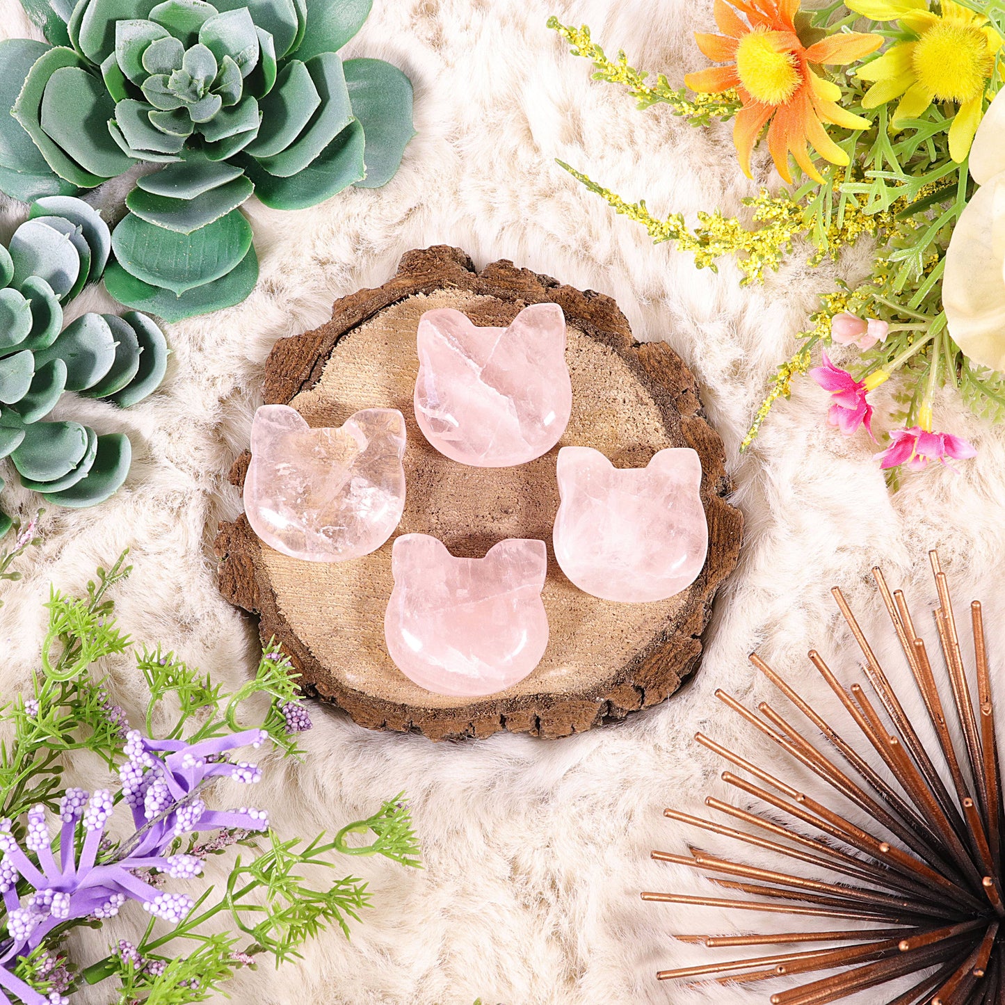 Rose Quartz Kitty Face, Crystal Cat