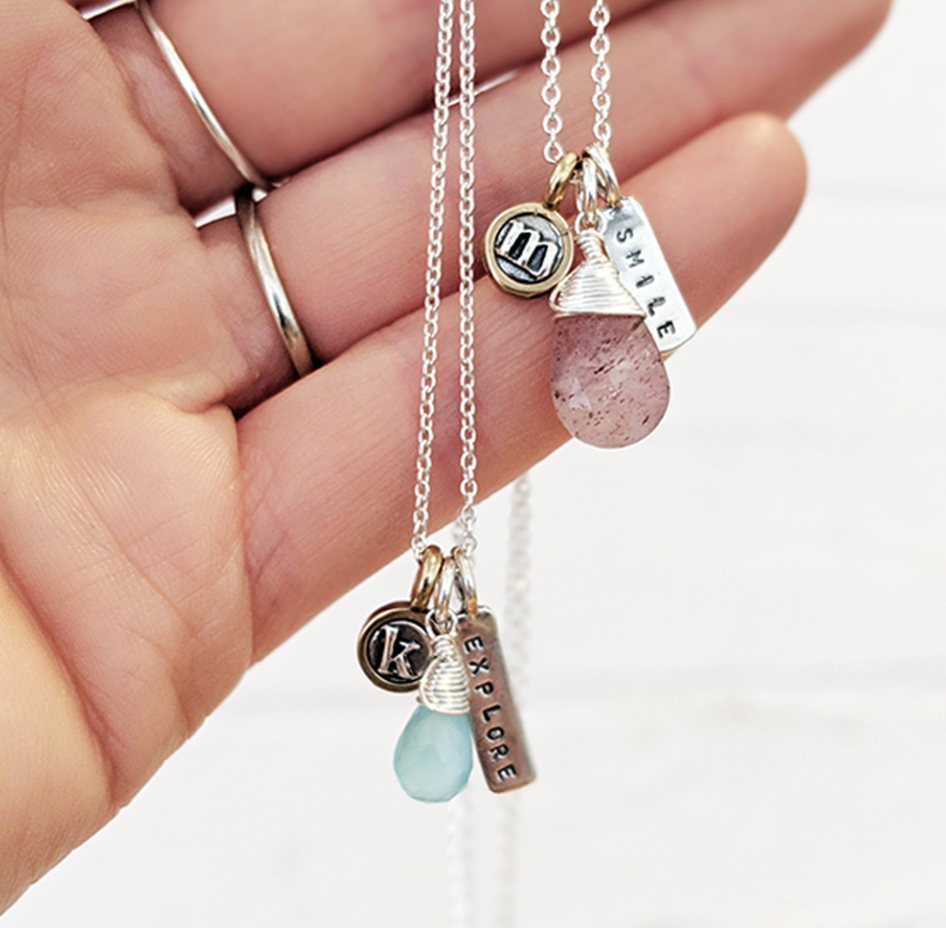 Hand Stamped Teeny Silver or Bronze Word Bars