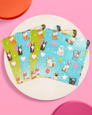 Cat Napkins 24 Pack | Birthday, Cat Party, Teal, Green