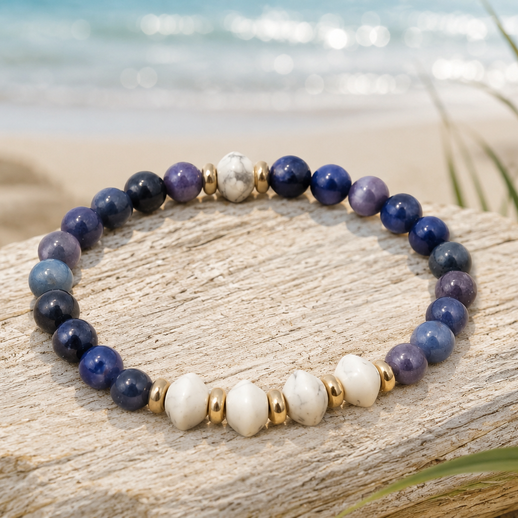 Blue Aventurine & Howlite Bracelet with Gold Accents