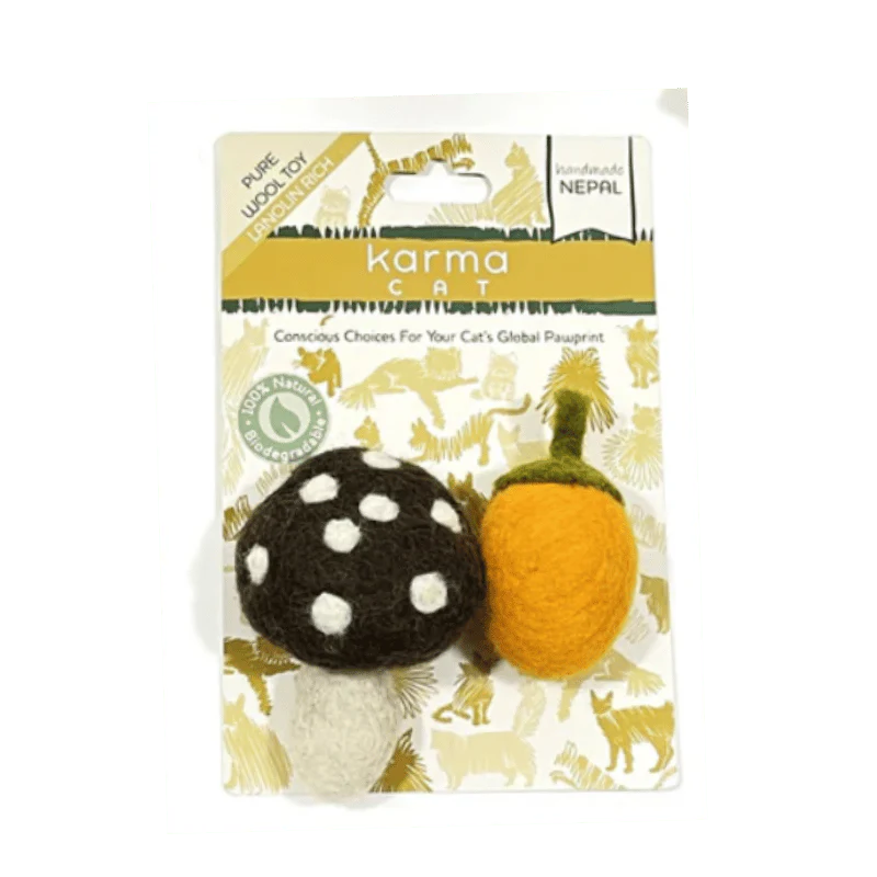 Karma Cat Felted Mushroom & Acorn 2pk Toy